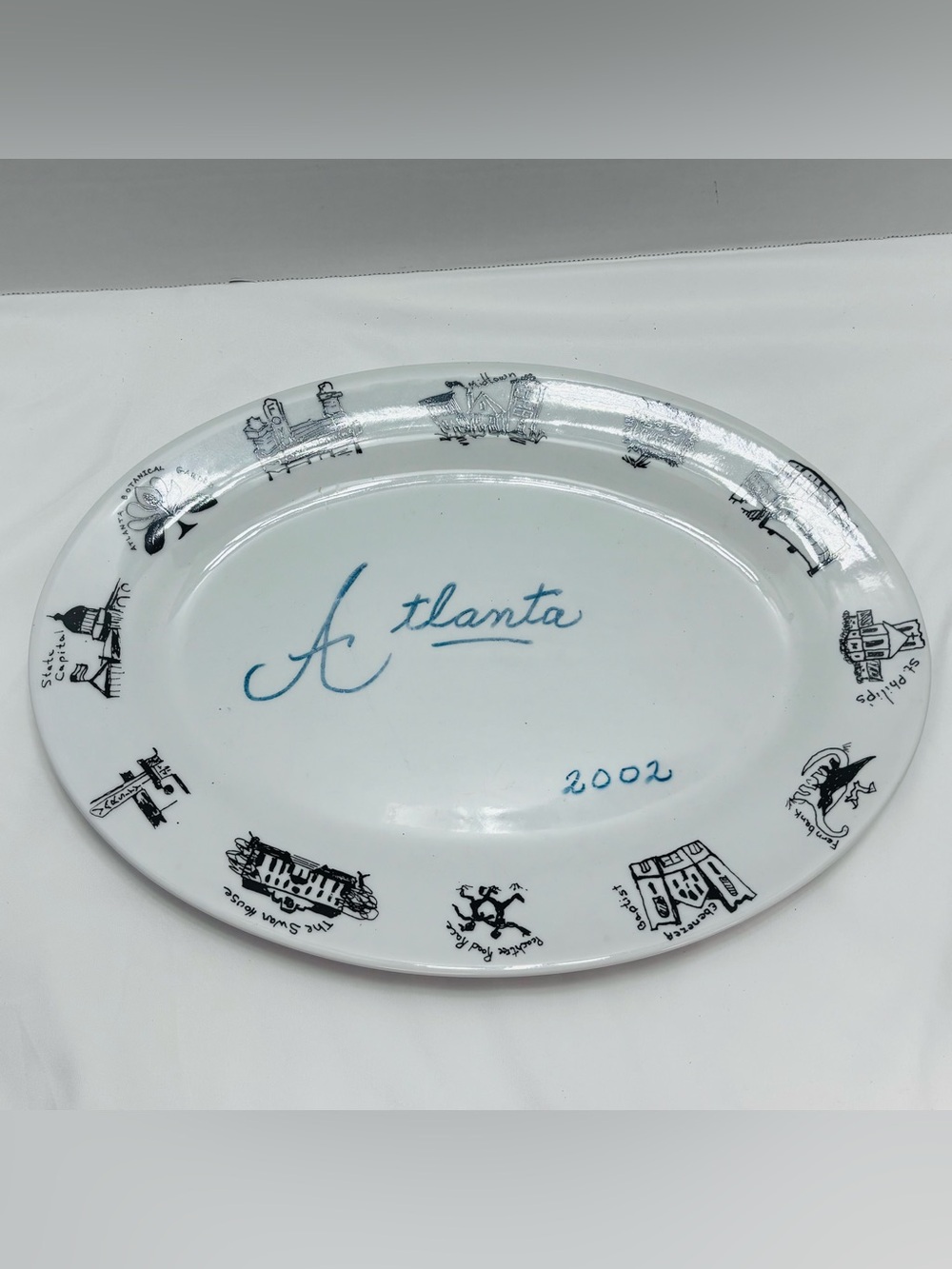 Atlanta Souvenir Serving Platter - White with Blue Script